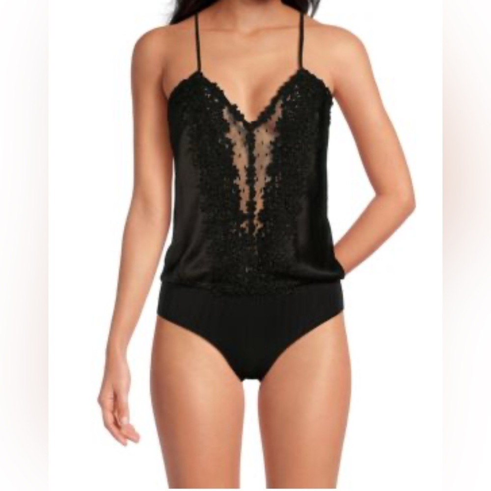 FLORA NIKROOZ Sheer Lace Satin Teddy